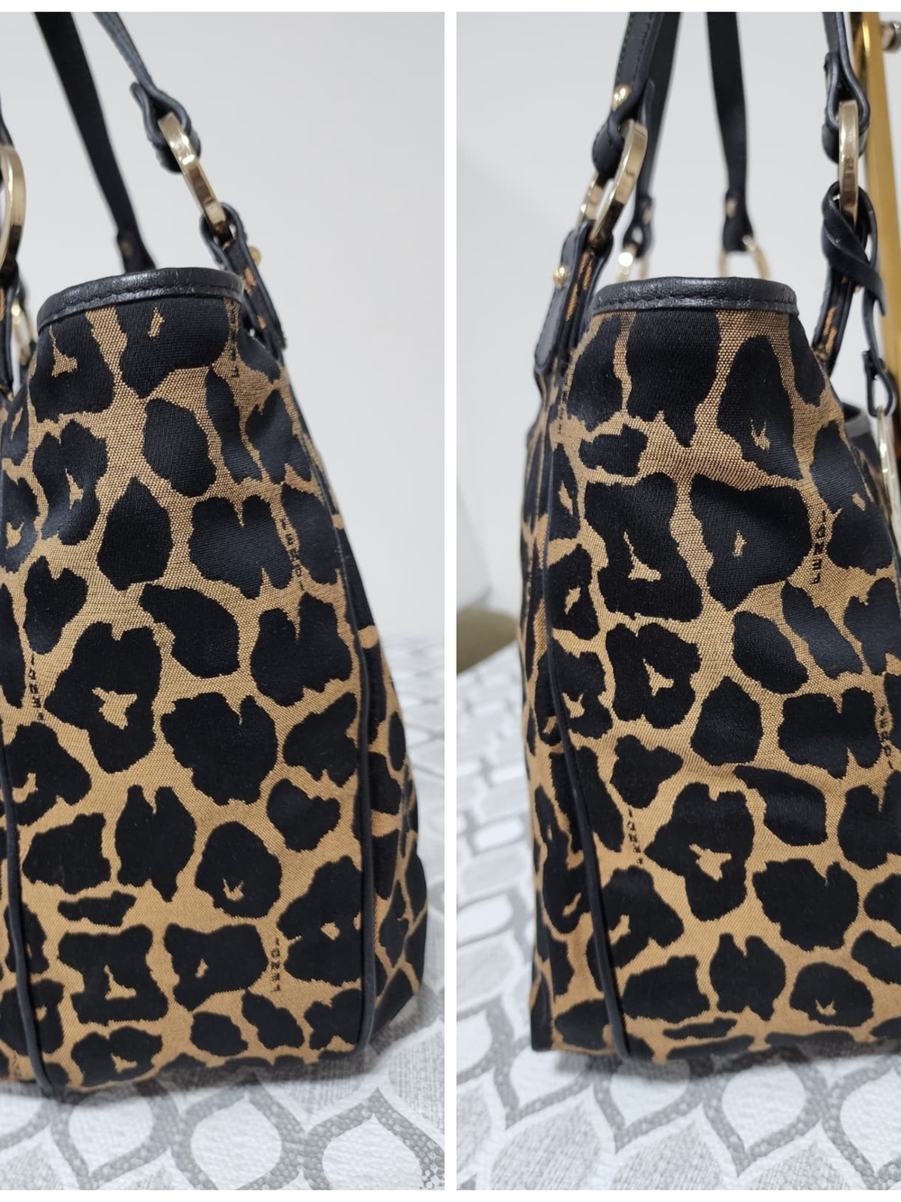 Fendi Leopard Print Canvas Shoulder Bag Brown/Black - Picture 10 of 14